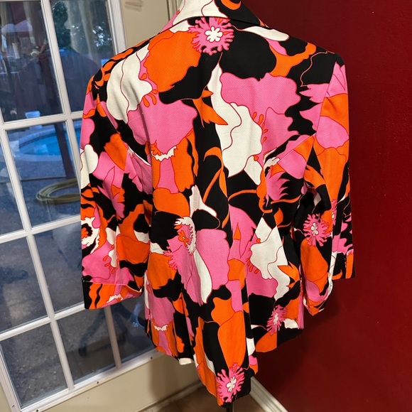 Grace Elements 16W Blazer Bold Floral Print Jacket Pink Orange Black Cotton - Picture 2 of 7